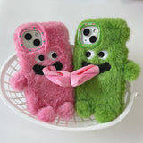 INS Couple Fur Monster Kiss Tongue Case For iPhone