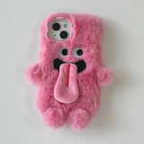 INS Couple Fur Monster Kiss Tongue Case For iPhone