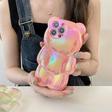 Ins Cute 3D Aurora Cartoon Bear Case For iPhone