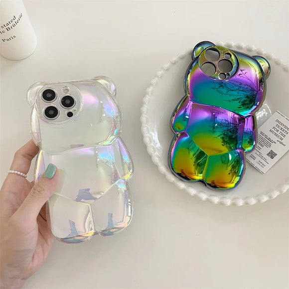 Ins Cute 3D Aurora Cartoon Bear Case For iPhone