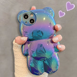 Ins Cute 3D Aurora Cartoon Bear Case For iPhone