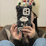 Ins Plush Cute Staring Cat Phone Case Love Camera For iPhone 14 13 12 11 Plus Pro Max Shock Resistant All Inclusive Cover