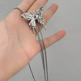 Irregular Liquid Metal Butterfly Necklace Silver Color Butterfly Pendant