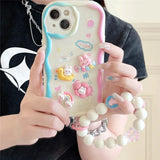 Korean 3D Bear Hang Phone Chain Lanyard Clear Soft Case For iPhone