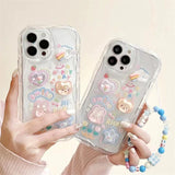 Korean 3D Bear Hang Phone Chain Lanyard Clear Soft Case For iPhone