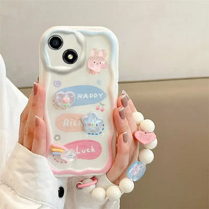 Korean 3D Bear Hang Phone Chain Lanyard Clear Soft Case For iPhone