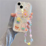 Korean 3D Bear Hang Phone Chain Lanyard Clear Soft Case For iPhone