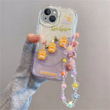 Korean 3D Bear Hang Phone Chain Lanyard Clear Soft Case For iPhone