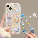 Korean 3D Bear Hang Phone Chain Lanyard Clear Soft Case For iPhone