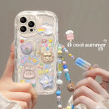 Korean 3D Bear Hang Phone Chain Lanyard Clear Soft Case For iPhone