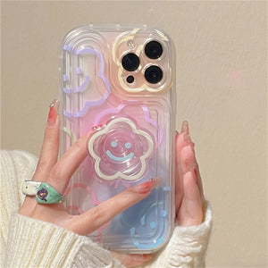 Cute Gradient Flower Holder Stand Clear Phone Case