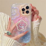 Cute Gradient Flower Holder Stand Clear Phone Case