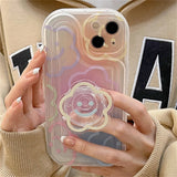 Cute Gradient Flower Holder Stand Clear Phone Case