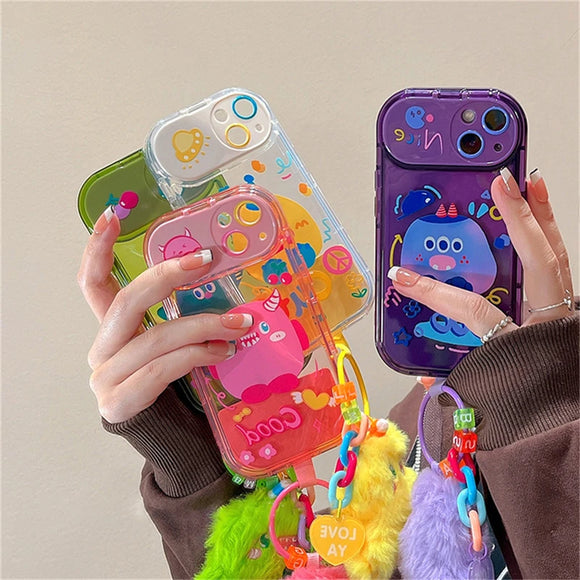 Cute Plating Monster 3D Plush Pendant Phone Case For iPhone