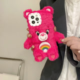 Korean Girl Bear Plush Phone Case for iPhone 13 12 11 Pro Max X 7/8 Plus XS Max Warm Shockproof Protective Soft Back Cover