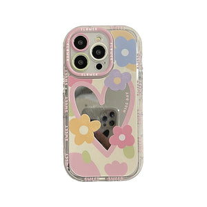 Sweet Love Heart Flowers Mirror Phone Case For iPhone