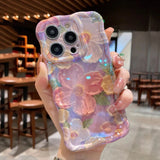 Laser Blue Light Flowers Phone Case For iPhone