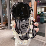 Luxury 3D Astronaut Lens Makeup Mirror Bracket Strap Phone Case For iPhone