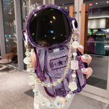 Luxury 3D Astronaut Lens Makeup Mirror Bracket Strap Phone Case For iPhone