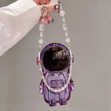 Luxury 3D Astronaut Lens Makeup Mirror Bracket Strap Phone Case For iPhone