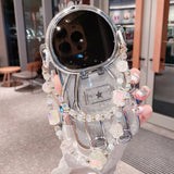 Luxury 3D Astronaut Lens Makeup Mirror Bracket Strap Phone Case For iPhone