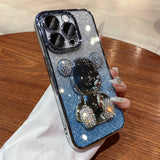 Luxury 3D Diamond Bling Crystal Bear Gradient Plating Phone Case For iPhone