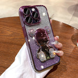 Luxury 3D Diamond Bling Crystal Bear Gradient Plating Phone Case For iPhone