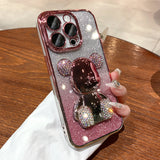 Luxury 3D Diamond Bling Crystal Bear Gradient Plating Phone Case For iPhone