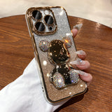 Luxury 3D Diamond Bling Crystal Bear Gradient Plating Phone Case For iPhone