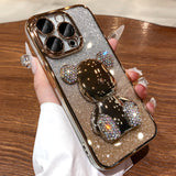 Luxury 3D Diamond Bling Crystal Bear Gradient Plating Phone Case For iPhone