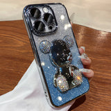 Luxury 3D Diamond Bling Crystal Bear Gradient Plating Phone Case For iPhone