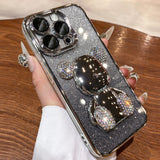 Luxury 3D Diamond Bling Crystal Bear Gradient Plating Phone Case For iPhone