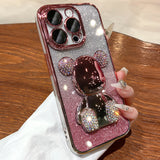 Luxury 3D Diamond Bling Crystal Bear Gradient Plating Phone Case For iPhone