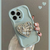 Sparkling Diamond Heart Folding Stand Phone Case