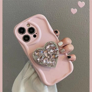 Sparkling Diamond Heart Folding Stand Phone Case