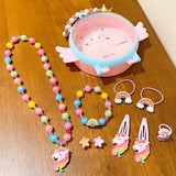 Children's Princess Necklace Set Ring Earrings Hairpin Bracelet Girl Jewelry Gift Box