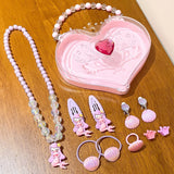 Children's Princess Necklace Set Ring Earrings Hairpin Bracelet Girl Jewelry Gift Box