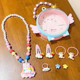 Children's Princess Necklace Set Ring Earrings Hairpin Bracelet Girl Jewelry Gift Box