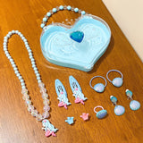 Children's Princess Necklace Set Ring Earrings Hairpin Bracelet Girl Jewelry Gift Box