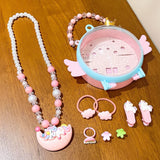 Children's Princess Necklace Set Ring Earrings Hairpin Bracelet Girl Jewelry Gift Box