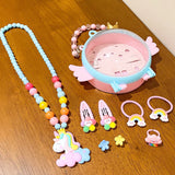 Children's Princess Necklace Set Ring Earrings Hairpin Bracelet Girl Jewelry Gift Box