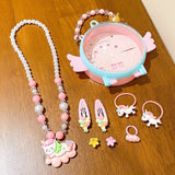 Children's Princess Necklace Set Ring Earrings Hairpin Bracelet Girl Jewelry Gift Box