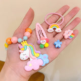 Children's Princess Necklace Set Ring Earrings Hairpin Bracelet Girl Jewelry Gift Box