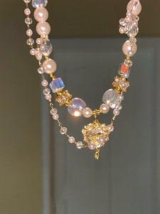 Double Layer Pearl Crystal Love Necklace