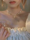 Double Layer Pearl Crystal Love Necklace