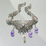 Three-dimensional Crystal Butterfly Tassel Clavicle Necklace