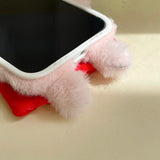 Plush Weird Braid Red Flower Sausage Mouth Female Phone Case For iPhone 14 13 12 11 Pro Max Plus Xr Shockproof Protective Cover