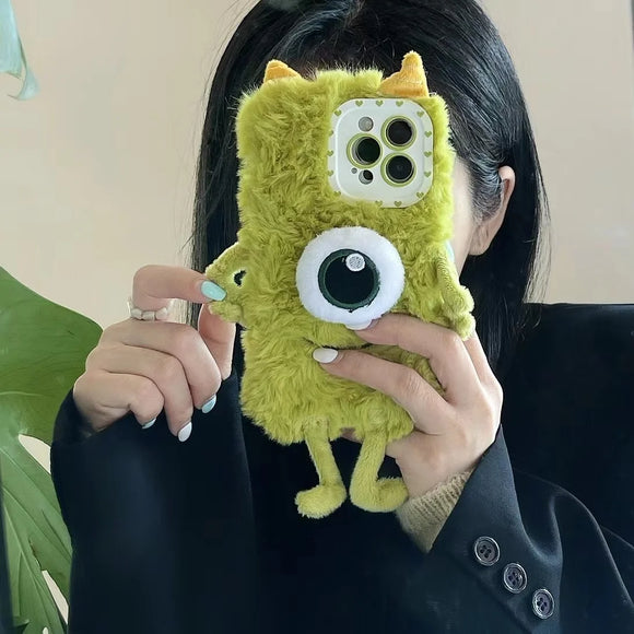 Plush Weird Phone Case Cute Big Eyes Cartoon For iPhone 14 13 Plus Pro Max 12 11 Xr Xs Fall And Winter Soft Protective Cover