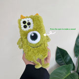 Plush Weird Phone Case Cute Big Eyes Cartoon For iPhone 14 13 Plus Pro Max 12 11 Xr Xs Fall And Winter Soft Protective Cover