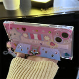 Retro Y2k 3D Tape Keychain Bracket Square Phone Case For iPhone